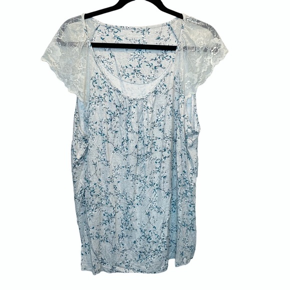 Charter Club Macy's Lace Trim Pajama Top Grey Floral XXL New - Picture 1 of 7